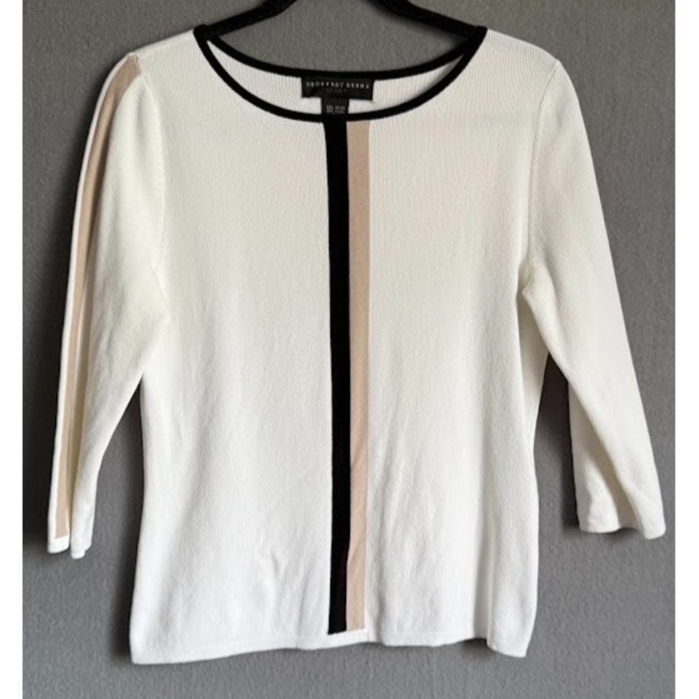 Geoffrey‎ Beene Sport Sweater Top Women Medium White 3/4 Sleeve Scoop Neck